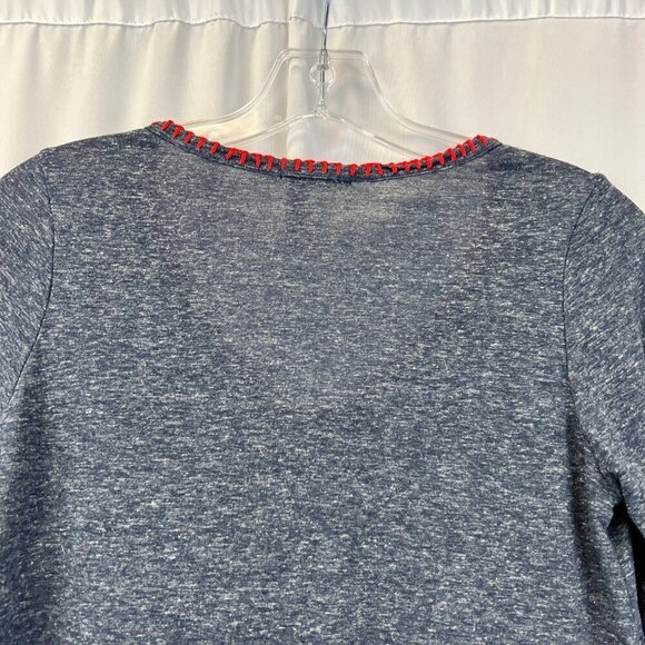 Honey Punch Women’s V-Neck Long Sleeve Top Hi-Low Stitched Trim Blue/Red S - Picture 6 of 9